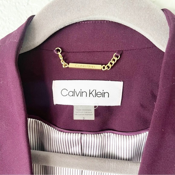 Calvin Klein Blazer Women's 2 Purple Collarless Open Front Tunic Length Career - Picture 4 of 8